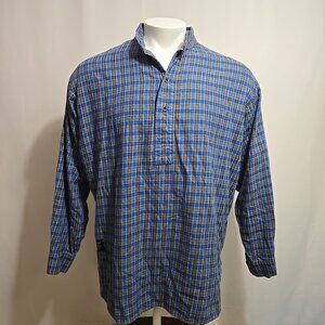 The Vermont Flannel Company Henley Shirt Mens Size Medium Blue Plaid Kurta USA